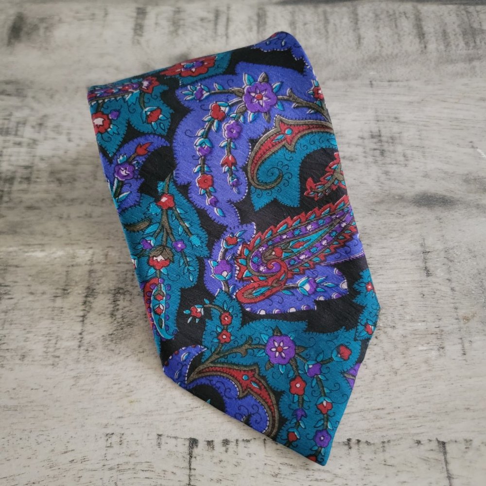 Die Krawatte Black and Teal Paisley Print Silk Tie 56.5 x 3.5